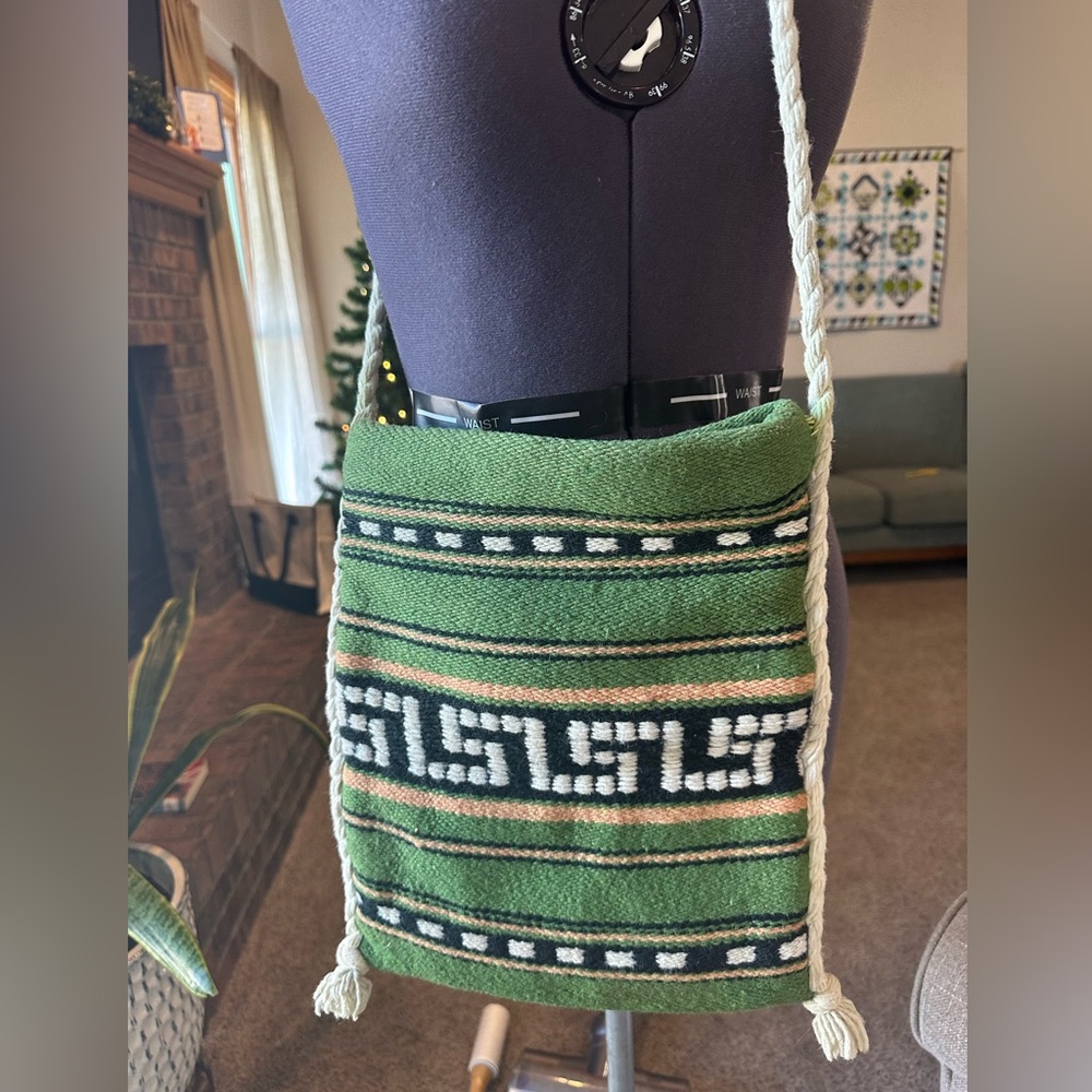 Vintage Green Print Crossbody Fabric Bag Southwestern Festival Boho